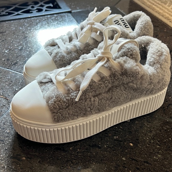 Women's Gray Fuzzy Sneakers - Picture 1 of 4
